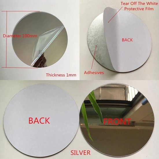 Mini plakspiegel rond - 10 cm - Acrylspiegel - Met lijmlaag aan achterzijde
