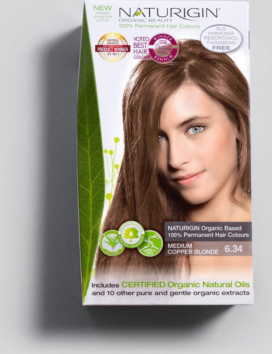 NATURIGIN Natural Permanent Home Hair Dye-Ammonia-free – Medium Copper Blonde 6.34 --Volume discount: 13.99 eur per box if you buy 4 --