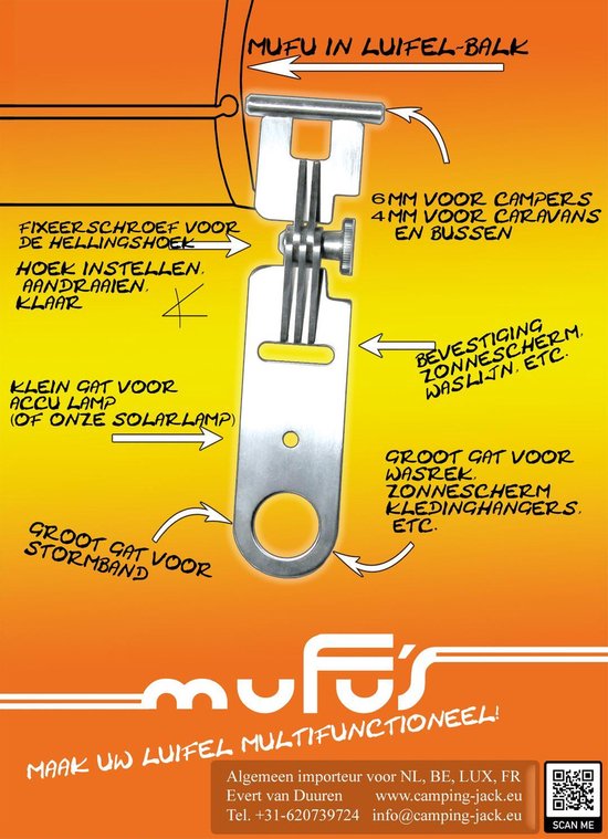 MUFU LIGHT (KLEUR ZWART) 1 SET VAN 2 OPHANGHAKEN VOOR AAN DE LUIFEL VAN CAMPER, CARAVAN, CAMPERBUS, ETC. van MUFU — afbeelding 5