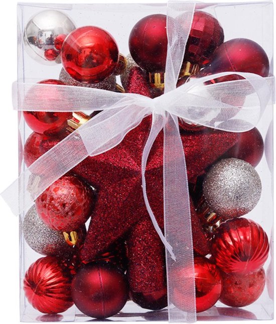 Mini Kerstballenset Rood en Zilver - - 30 stuks - plastic -... |