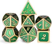 Dungeon Dice Premium Metalen Groen - Gouden Polydice Dobbelstenen Set Van 7 Stuks In Metalen Doos | Voor D&D En Andere Rollenspellen | High End Metalen Dobbelstenen Set Voor Dungeons And Drag