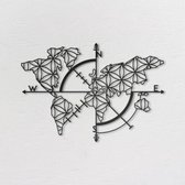 Drart - Metalen wereldkaart kompas 120 cm x 87 cm - metalen wanddecoratie - uniek