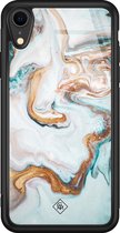 iPhone XR hoesje glass - Goud blauw marmer | Apple iPhone XR  case | Hardcase backcover zwart