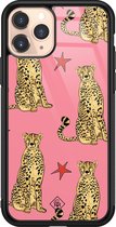 iPhone 11 Pro hoesje glass - The pink leopard | Apple iPhone 11 Pro  case | Hardcase backcover zwart