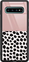 Samsung S10 Plus hoesje glass - Stippen roze | Samsung Galaxy S10+ case | Hardcase backcover zwart