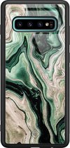 Samsung S10 Plus hoesje glass - Groen marmer / Marble | Samsung Galaxy S10+ case | Hardcase backcover zwart