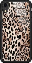 iPhone XR hoesje glass - Luipaard print bruin | Apple iPhone XR  case | Hardcase backcover zwart