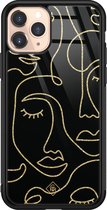 iPhone 11 Pro hoesje glass - Abstract faces | Apple iPhone 11 Pro  case | Hardcase backcover zwart