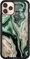 iPhone 11 Pro hoesje glass - Groen marmer / Marble | Apple iPhone 11 Pro  case | Hardcase backcover zwart