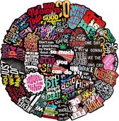 Sticker mix met grappige Engelse teksten & quotes - 50 stickers met motivatie, & humor