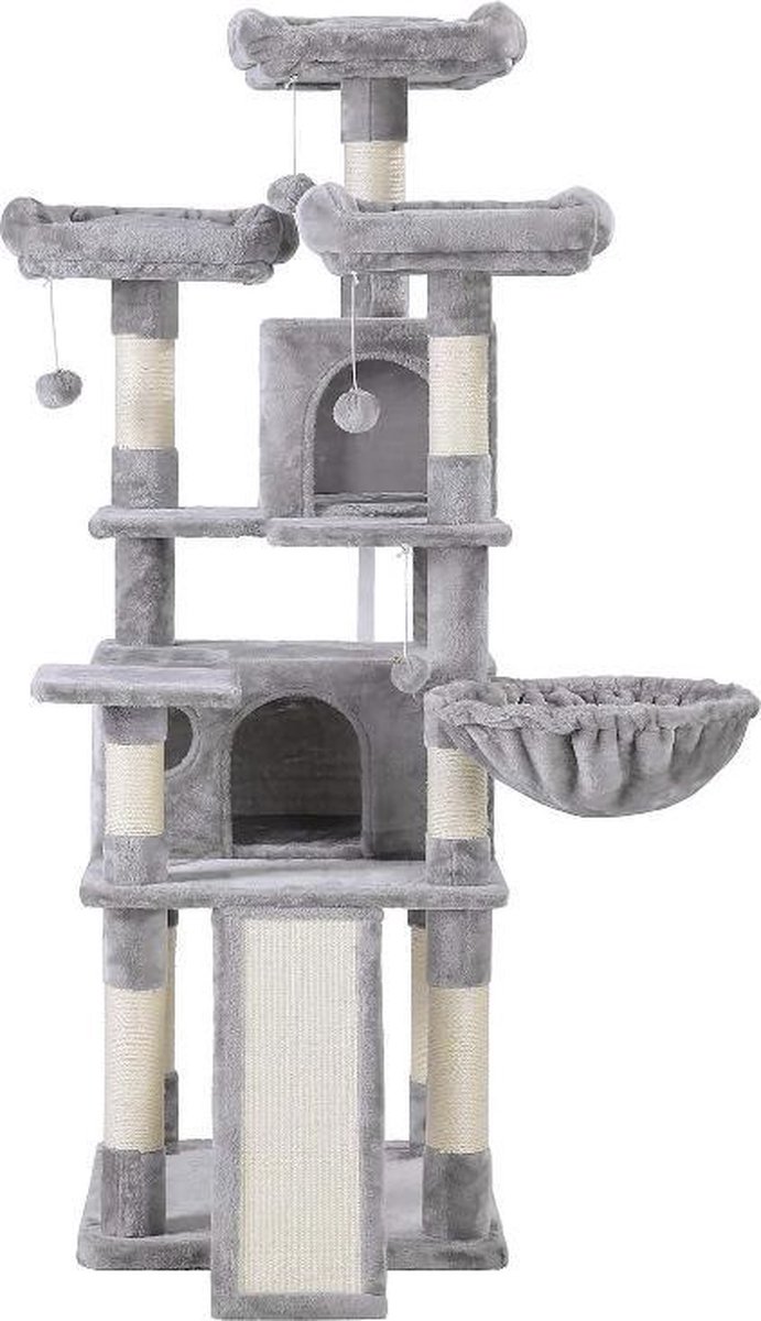 MIRA Home - Krabpaal voor katten - Kattenhuis - Dieren - Kunststof - Lichtgrijs - 55x55x172