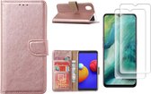 Samsung Galaxy A01 Core Hoesje met Pasjeshouder booktype case / wallet cover Rose Goud - Galaxy A01 Core 2 pack Screenprotector / tempered glass
