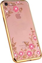 MM&A TPU Backcover Hoesje met Roze Bloemen voor Apple iPhone 7/8/SE (2020) Gouden Bumper