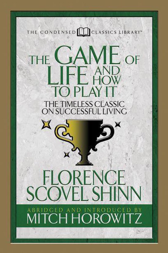 Boekomslag van "The Game of Life And How to Play it", met een trofee en sterren op een marmeren achtergrond.