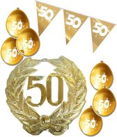 50 jaar getrouwd S - Jubileum pakket  - pcv huldekrans 24cm - feestartikelen gouden bruiloft