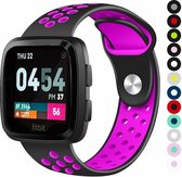 Bandje Voor Fitbit Versa Dubbel Sport Band - Zwart Paars - Maat: ML - Horlogebandje, Armband