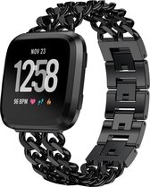 Bandje Voor Fitbit Versa Cowboy Stalen Schakel Band - Zwart - One Size - Horlogebandje, Armband