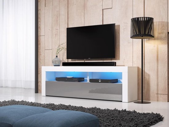 vidaXL Meuble TV avec lumières LED blanc brillant 160x35x40 cm