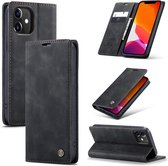 Caseme iPhone 12 / 12 Pro zacht vintage hoesje / case met 2 kaarthouders en geldsleuf zwart