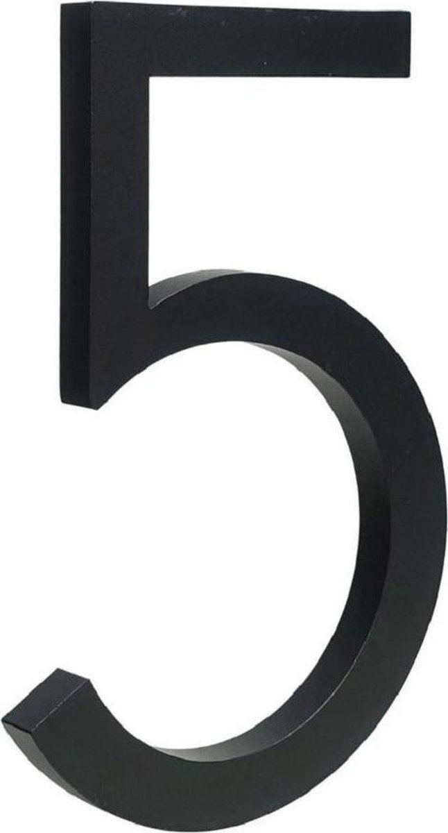 zwart huisnummer 5 - zwart modern huisnummer- 20cm hoog