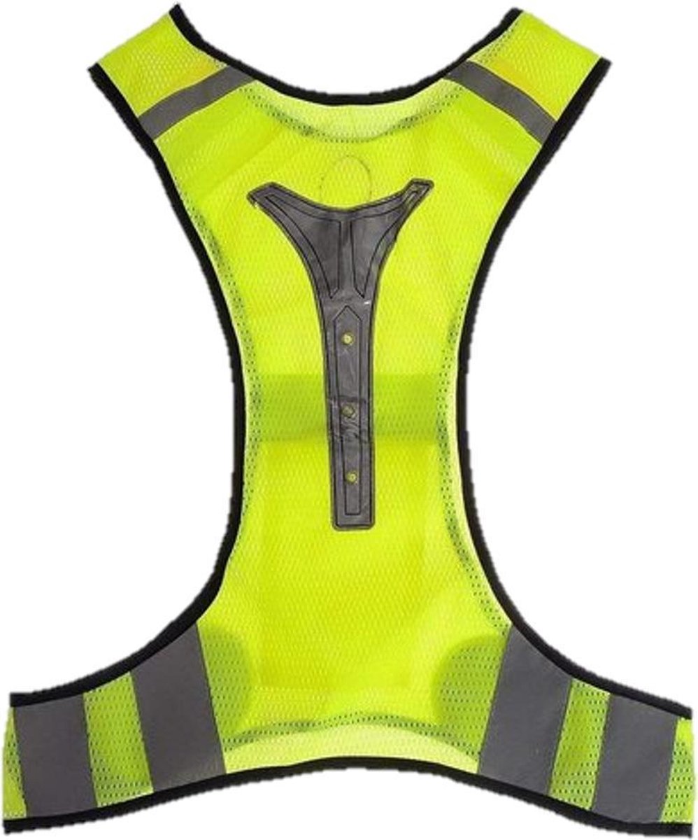 LED X-vorm protectievest geel | rode led-verlichting | Goed zichtbaar bij weinig of geen licht | reflecterend sport hesje | hardlopen rennen fietsen - Merkloos