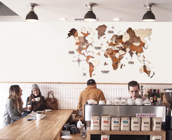 Carte du monde en bois 3D - Multicolore - XXL (300 x 170 cm)