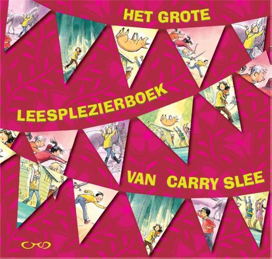 Kleurrijke slingers met illustraties uit "Het grote leesplezierboek van Carry Slee".