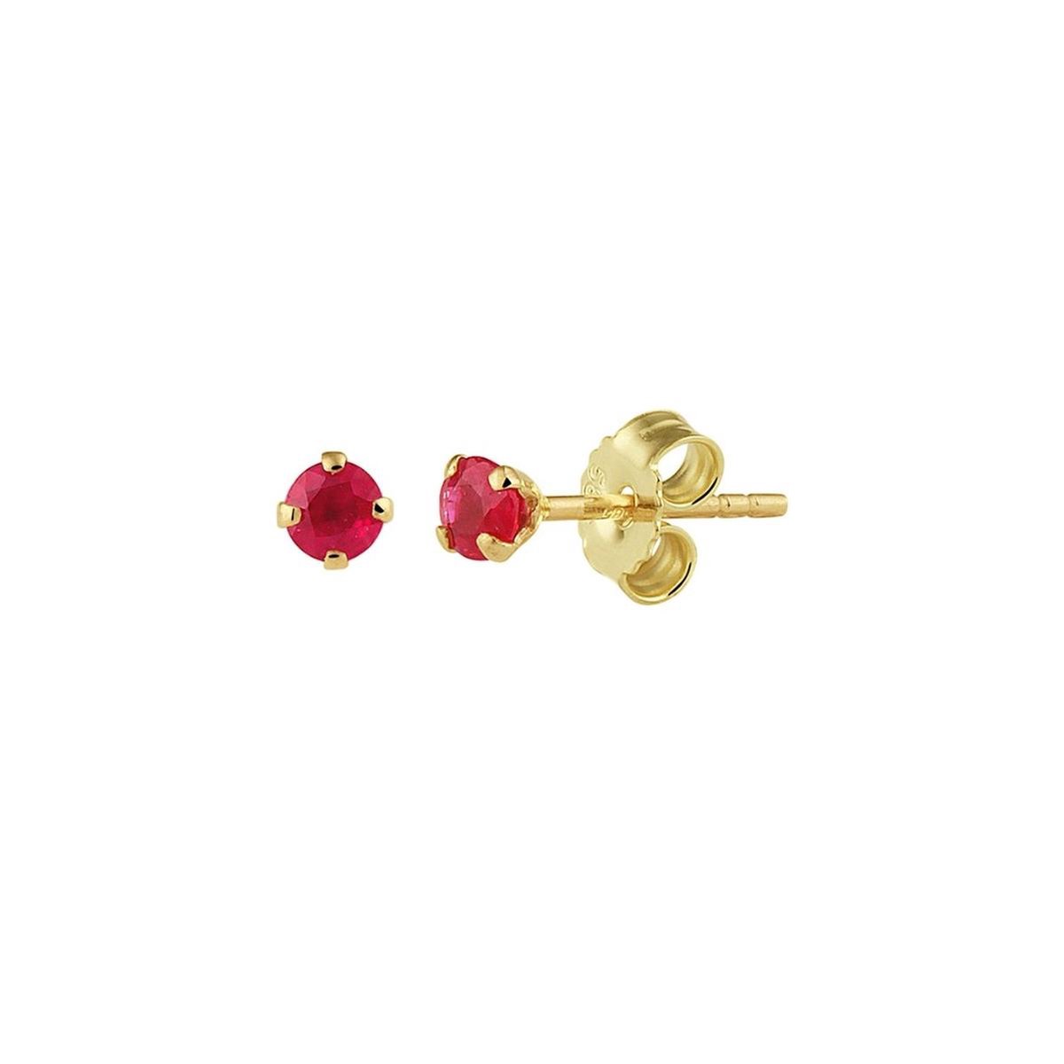 YO&NO - Oorbellen -  Goud - Oorknoppen - Robijn - 3mm -  0,17gr -  Sieraden vrouw - 14k - 585 Goud