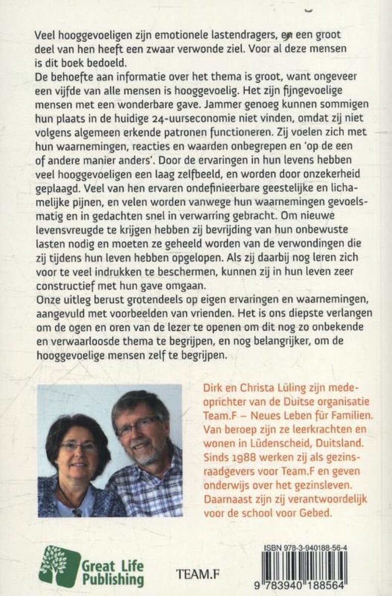Achterkant van het boek "Hooggevoeligheid, een miskende gave". Foto van Christa en Dirk Lüling.