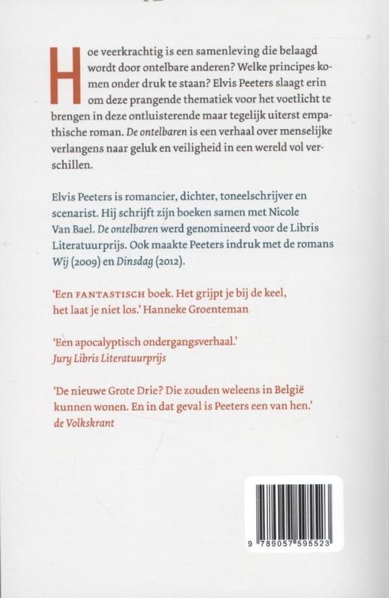 Achterkant van het boek 'De ontelbaren' met tekst en ISBN-code.