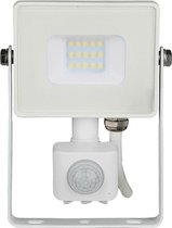 LED Bouwlamp 10 Watt met Sensor - LED Schijnwerper - Viron Dana - Natuurlijk Wit 4000K - Mat Wit - Aluminium - SAMSUNG LEDs - BSE