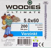 Woodies ultimate spaanplaatschroef 5x60mm - platkop - verzinkt - deeldraad - PZD 2 - 62150441 (Per 200 stuks)