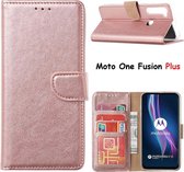 Motorola Moto One Fusion Plus Hoesje met Pasjeshouder portemonnee bookcase - Rose Goud