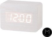 Houten Wekker | Digitale wekker | Wit | Wooden Alarm Clock | Tap to wake| Automatisch Dimmen | Verstelbare helderheid | Led display | Batterijen | Sound control