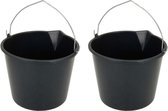 Voordeelpakket van 4x stuks stevige zwarte huishoud emmers 12 liter met tuit