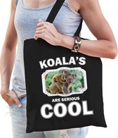 Dieren koala  katoenen tasje volw + kind zwart - koalas are cool boodschappentas/ gymtas / sporttas - cadeau koalaberen fan