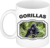 Dieren gorilla beker - gorillas/ gorilla apen mok wit 300 ml