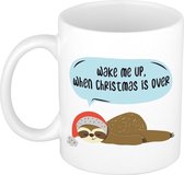 Wake me up when Christmas is over kerstcadeau koffiemok / theebeker luiaard Kerstmis 300 ml