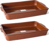 Set van 2x stuks bruine terracotta ovenschaal/serveerschalen 41,5 x 28 x 7 cm - Pamplona - Ovenschotel schalen