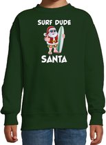 Surf dude Santa fun Kerstsweater / Kerst trui groen voor kinderen - Kerstkleding / Christmas outfit 3-4 jaar (98/104) - Kersttrui