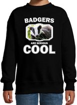 Dieren dassen sweater zwart kinderen - badgers are serious cool trui jongens/ meisjes - cadeau das/ dassen liefhebber 3-4 jaar (98/104)