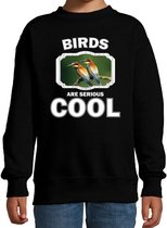 Dieren vogels sweater zwart kinderen - birds are serious cool trui jongens/ meisjes - cadeau bijeneter vogel/ vogels liefhebber 7-8 jaar (122/128)