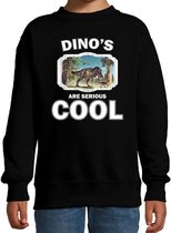 Dieren dinosaurussen sweater zwart kinderen - dinosaurs are serious cool trui jongens/ meisjes - cadeau t-rex dinosaurus/ dinosaurussen liefhebber 3-4 jaar (98/104)