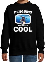 Dieren pinguins sweater zwart kinderen - penguins are serious cool trui jongens/ meisjes - cadeau pinguin/ pinguins liefhebber 7-8 jaar (122/128)