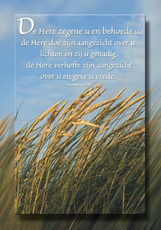 Ansichtkaart met lucht, grassprieten en de tekst "De Here zegene u en behoede u, de Here doe zijn aangezicht over u lichten en zij u genadig, de Here verheffe zijn aangezicht over u en geve u vrede. Numeri 6:24-26."