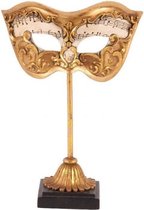 Masker op voet -  Venetië - 21cm hoog - Goud - Polyserin - Baroque