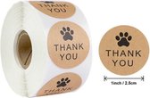 500 stuks stickers op rol thank you hondenpootje 2.5 cm