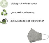 Duurzaam Mondkapje | Mondmasker van Hennep / Biokatoen | Biologisch Afbreekbaar | Uitwasbaar | Ademend | Huidvriendelijk | Wasbaar | Grijs | Maat L