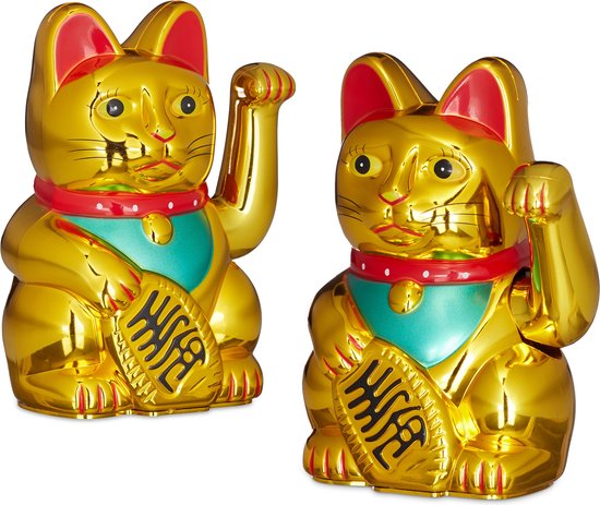 Relaxdays 2 x Maneki Neko - zwaaiende kat - geluksbrenger Chinese kat – gelukskat