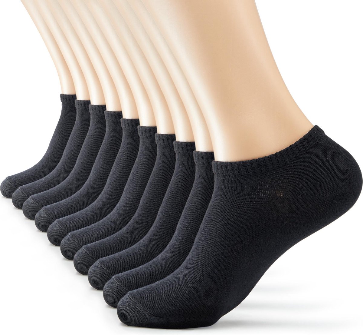 Zwarte Lage Enkel Sokken - Heren, Dames, Unisex - 10 Paar - Zwart - Elastisch en Ademend - Monfoot